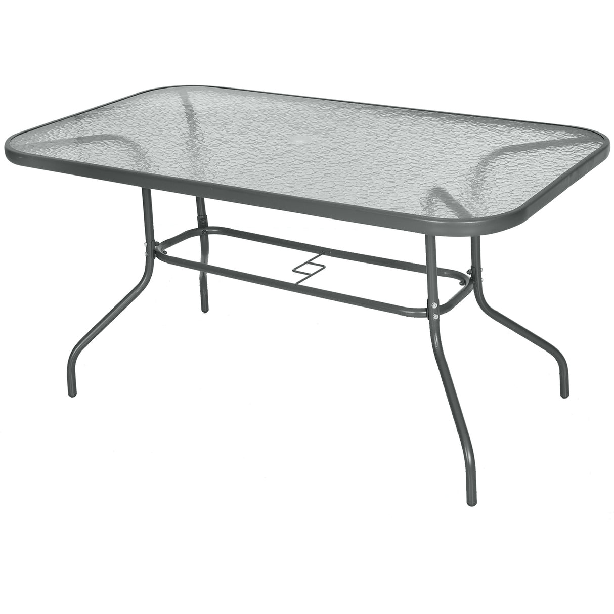 easycomfort easycomfort tavolo da giardino con foro per ombrellone arredamento da esterno in metallo e vetro 140x80x70cm grigio ean 8054144134215