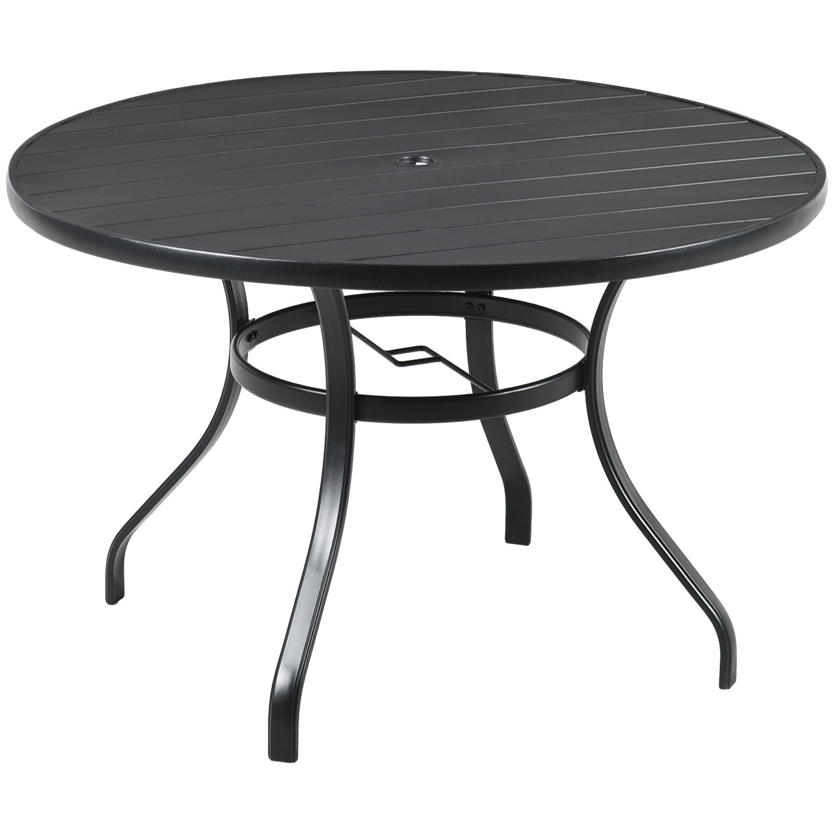 easycomfort easycomfort tavolo da giardino rotondo per 4 persone con foro per ombrellone e doghe in metallo 115x72cm nero