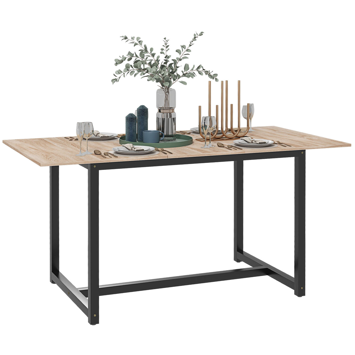 easycomfort easycomfort tavolo da pranzo allungabile per 4 6 persone stile industriale in legno e acciaio 120 160x80x75 5cm