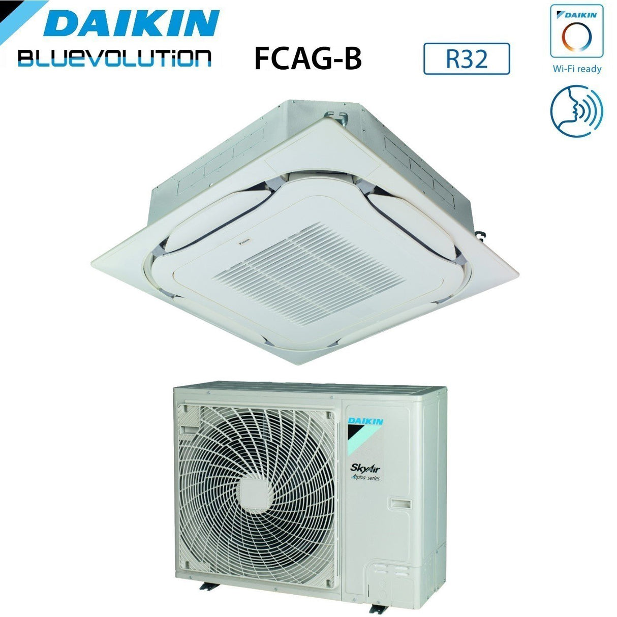 climatizzatore condizionatore daikin bluevolution inverter a cassetta round flow skyair alpha series 24000 btu fcag71b _ rzag71nv1 monofase r 32 wi fi optional con griglia standard