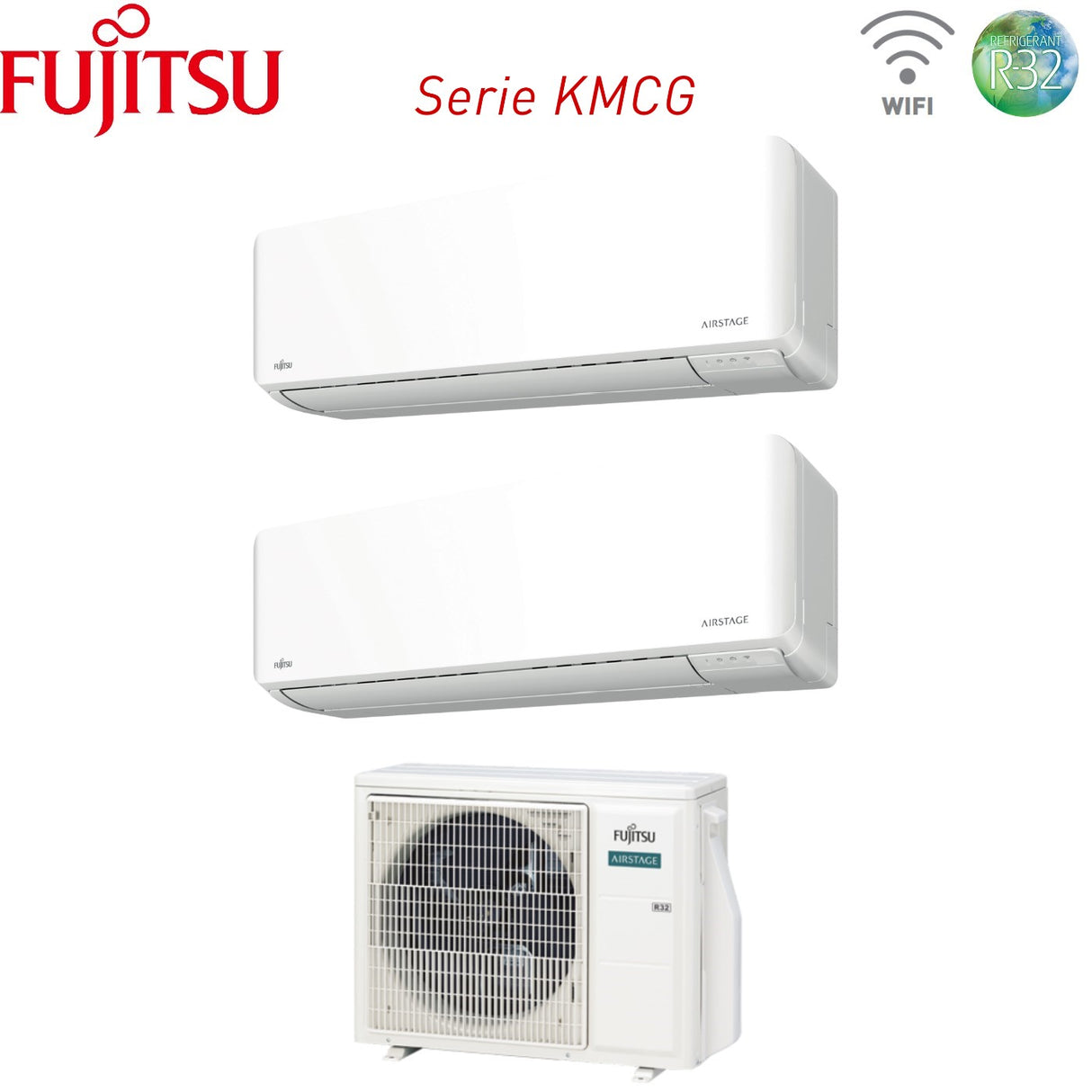 climatizzatore condizionatore fujitsu dual split inverter serie km 9_12 con aoyg14kbta2r 32 wi fi integrato 9000_12000