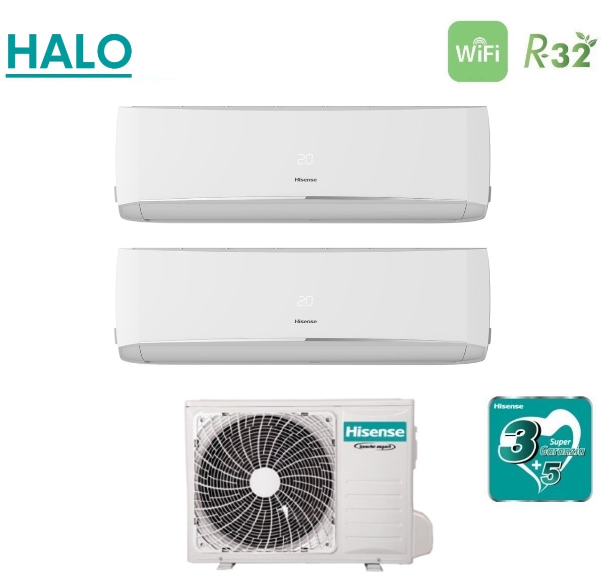 climatizzatore condizionatore hisense dual split inverter serie halo 9_9 con 2amw52u4rxc r 32 wi fi integrato 9000_9000