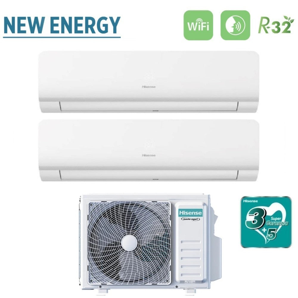 climatizzatore condizionatore hisense dual split inverter serie new energy 12_12 con 2amw52u4rxc r 32 wi fi integrato 12000_12000 novita
