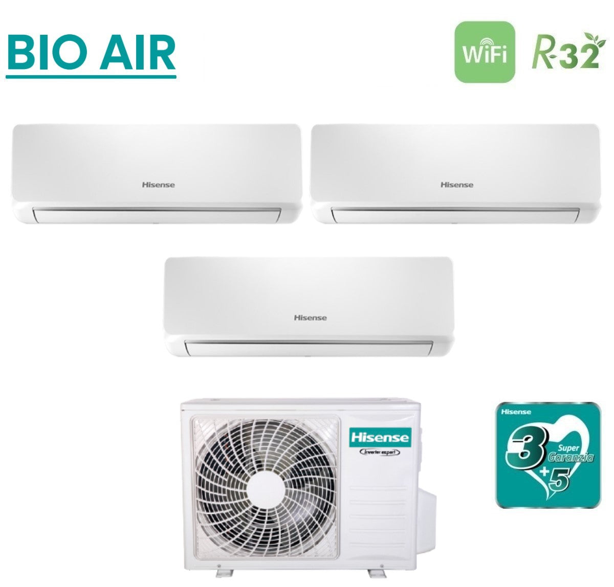 climatizzatore condizionatore hisense trial split inverter serie bio air 9_9_12 con 3amw62u4rjc r 32 wi fi integrato 9000_9000_12000