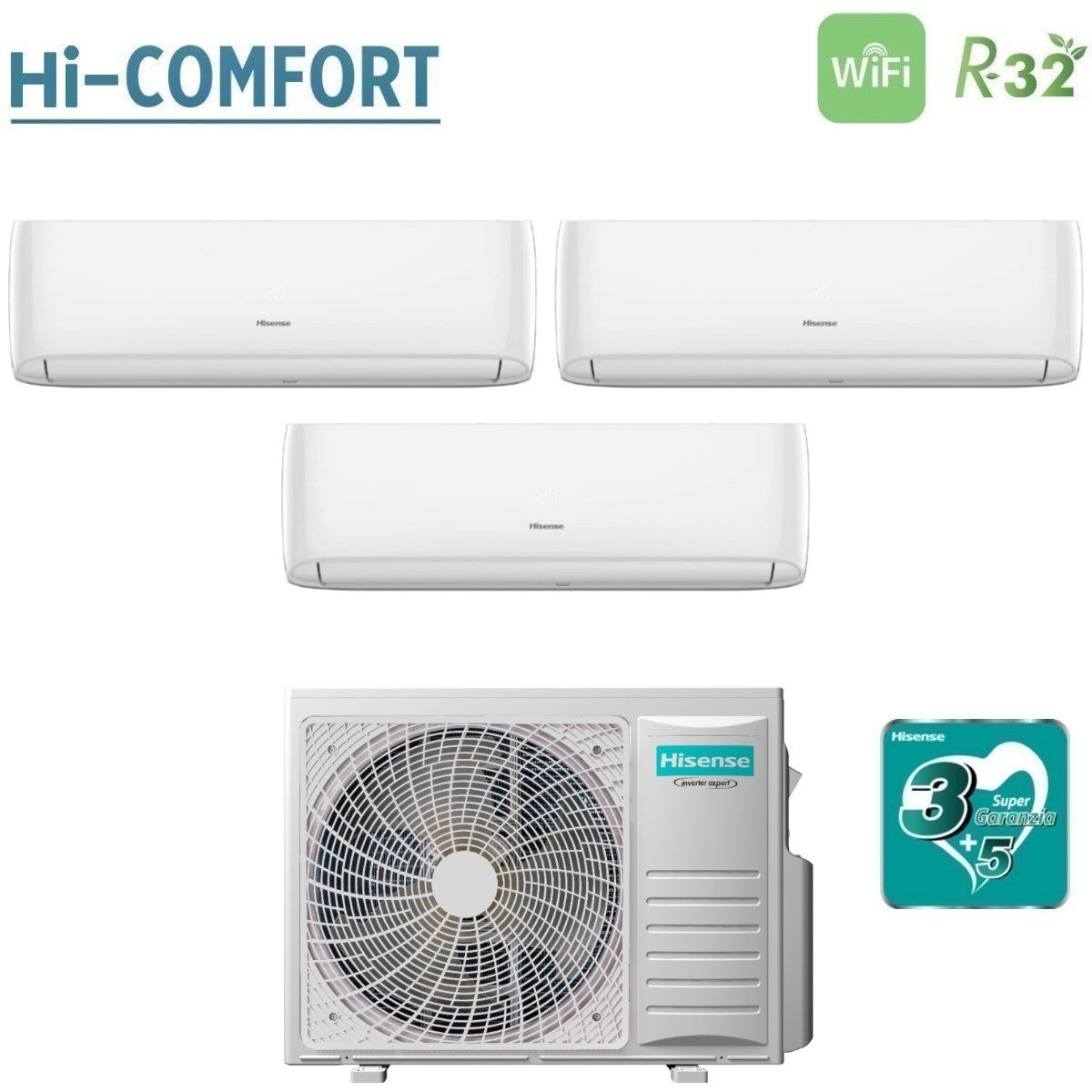 climatizzatore condizionatore hisense trial split inverter serie hi comfort 7_9_9 con 3amw62u4rfa r 32 wi fi integrato 7000_9000_9000 novita