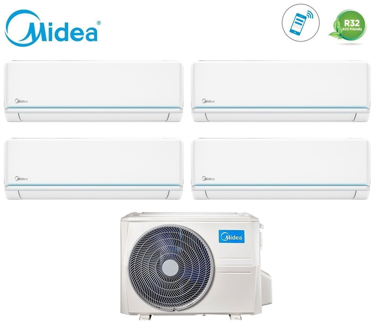 climatizzatore condizionatore midea quadri split inverter serie evolution 9_9_9_12 con m4oe 28hfn8 q r 32 wi fi optional 9000_9000_9000_12000