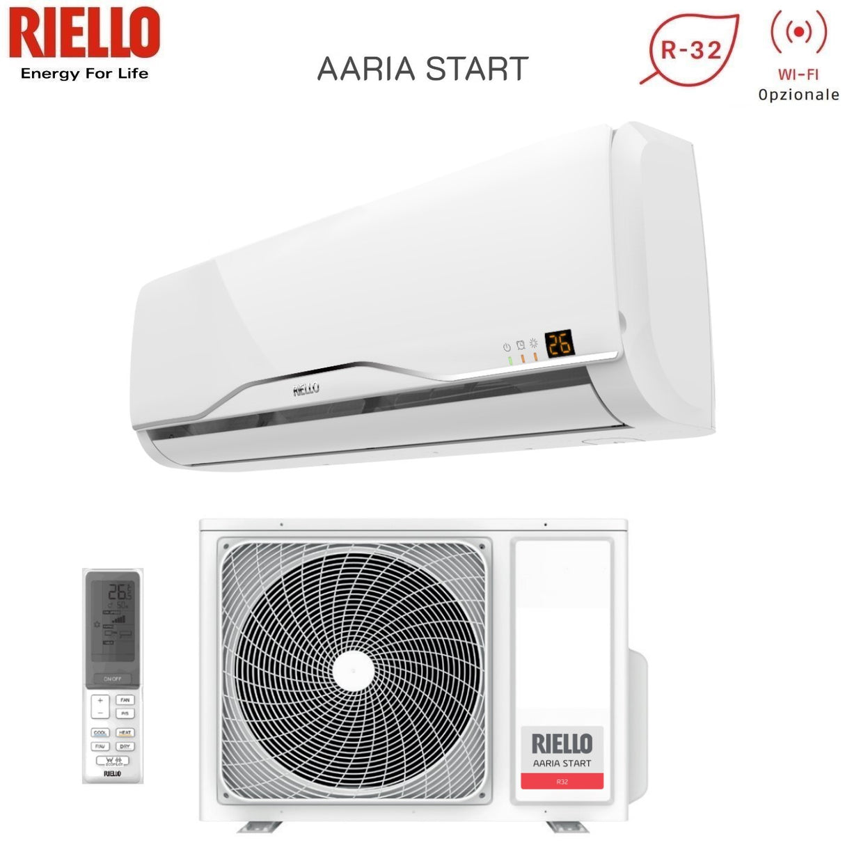 climatizzatore condizionatore riello inverter serie aaria start 9000 btu amw25st r 32 classe a__ wi fi optional new 2018