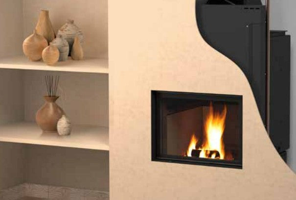 ctm termocamino a legna ctm basic eco s1 24 kw per produzione acs con scambiatore full link e chiusura antine