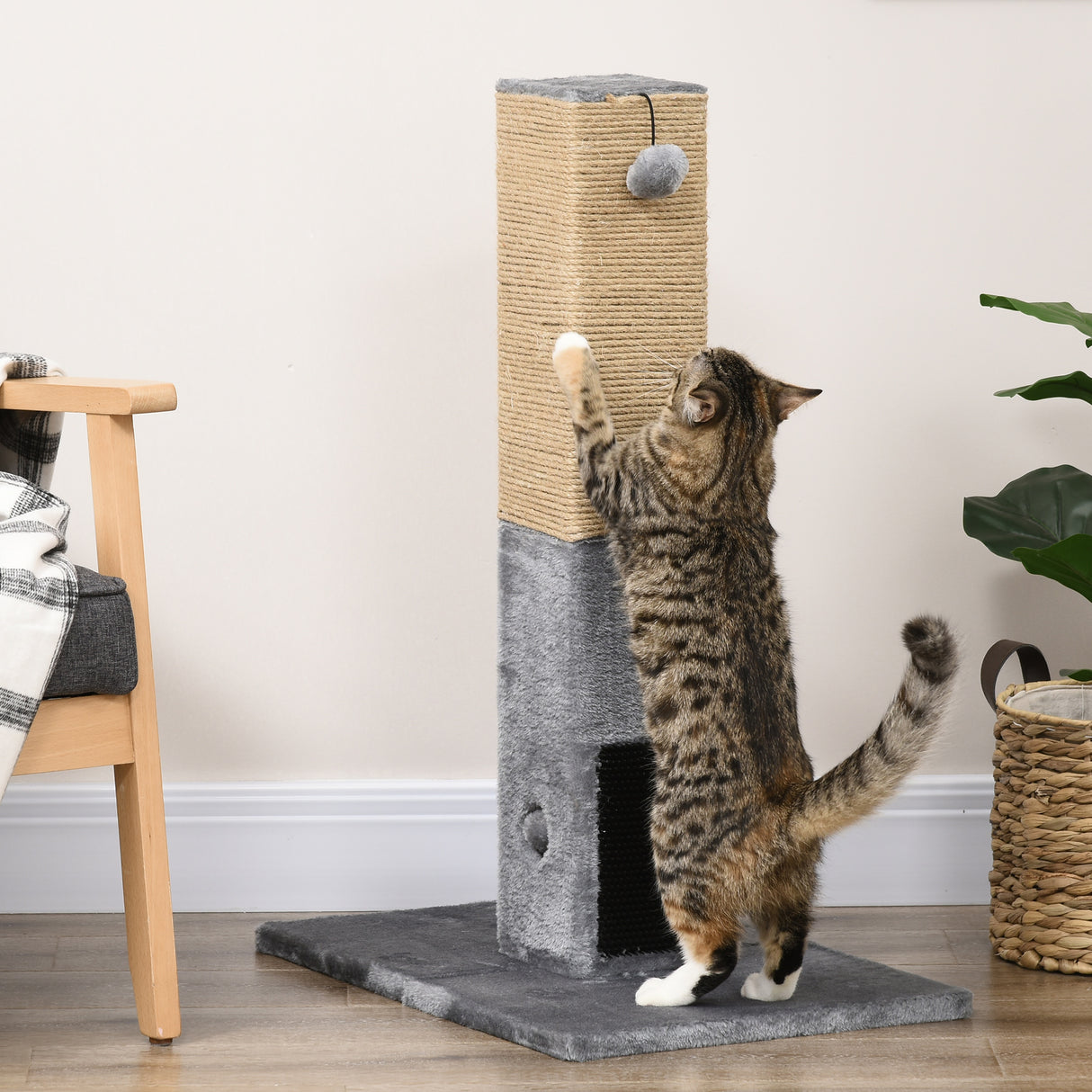 easycomfort easycomfort albero tiragraffi per gatti con 2 palline giocattolo e spazzola in legno iuta e peluche 59 5x39x79 cm grigio