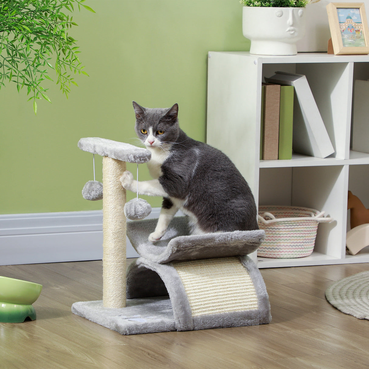 easycomfort easycomfort albero tiragraffi per gatti in peluche con palo in sisal cuccia e 2 palline 40x30x43cm grigio