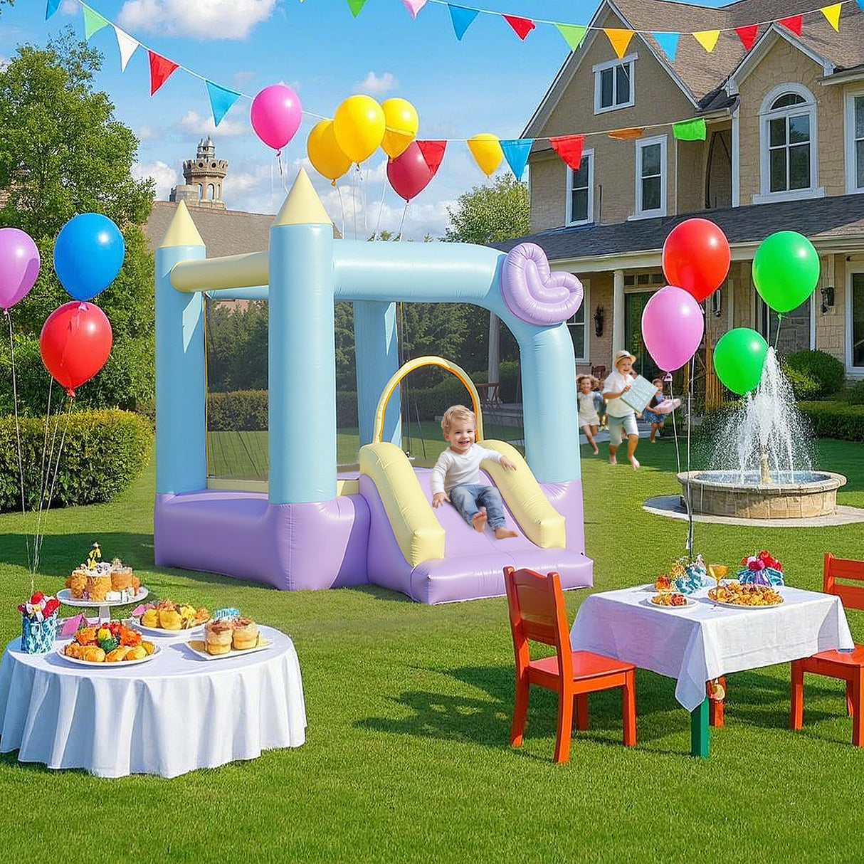 easycomfort easycomfort castello gonfiabile per bambini 3 8 anni con soffiatore scivolo e area di salto picchetti e borsa