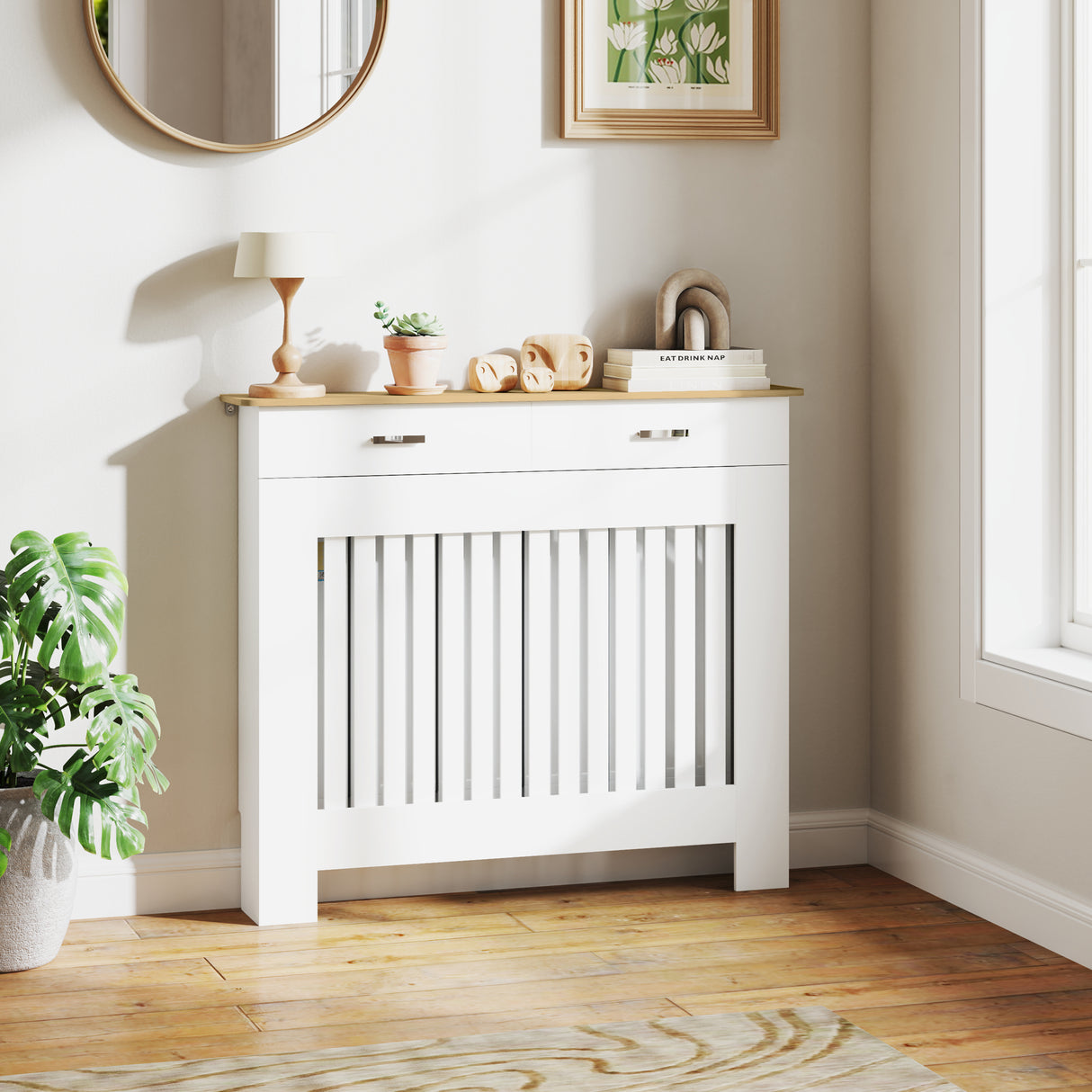 easycomfort easycomfort copritermosifone a doghe antiribaltamento con cassetto portaoggetti in legno 112x19x97 cm bianco