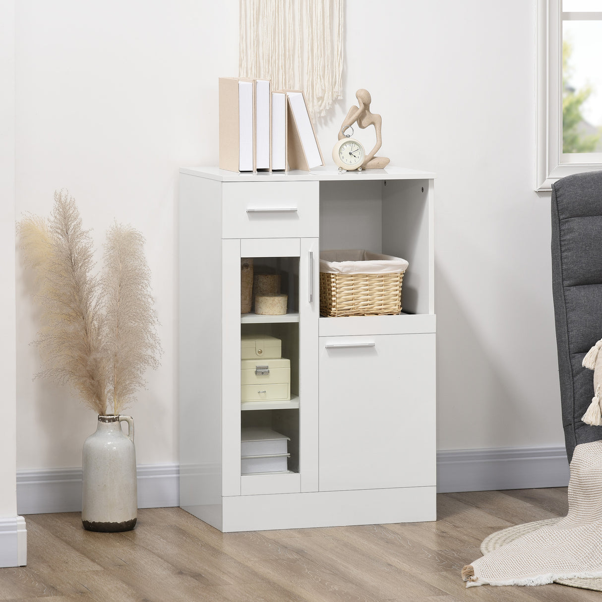 easycomfort easycomfort credenza moderna con armadietti e cassetto in legno e vetro 60x40x95cm bianco