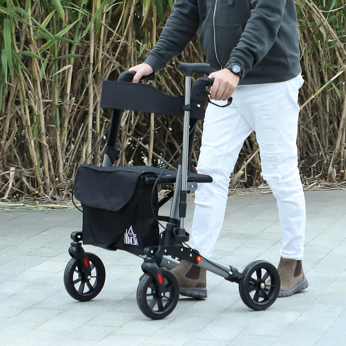 easycomfort easycomfort deambulatore pieghevole in allumino ad altezza regolabile con borsa 64x67x80 92 cm nero e argento