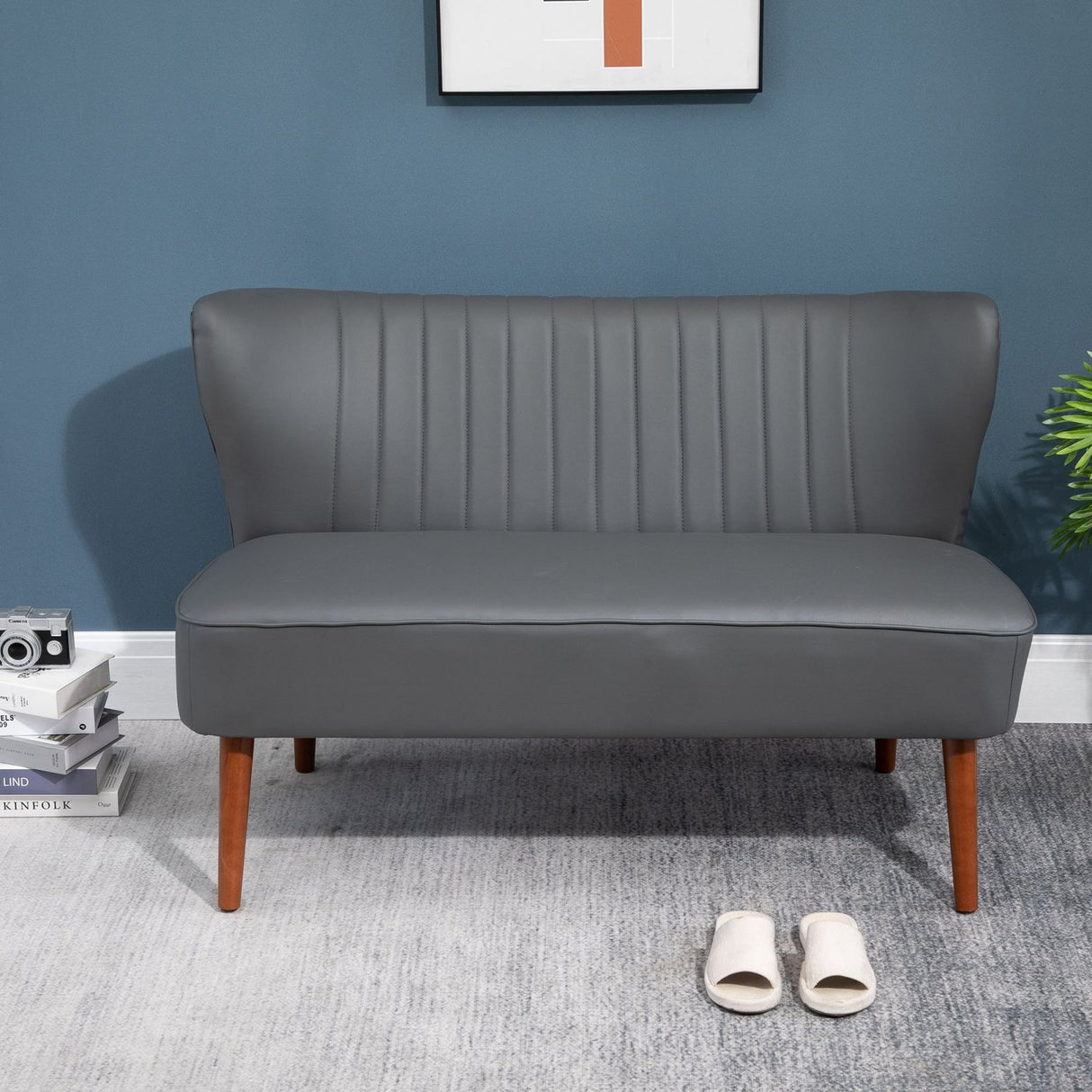 easycomfort easycomfort divano a 2 posti dal design moderno telaio in legno e rivestimento in pelle sintetica grigia 108 5 x 61 x 79cm ean 8055776910611