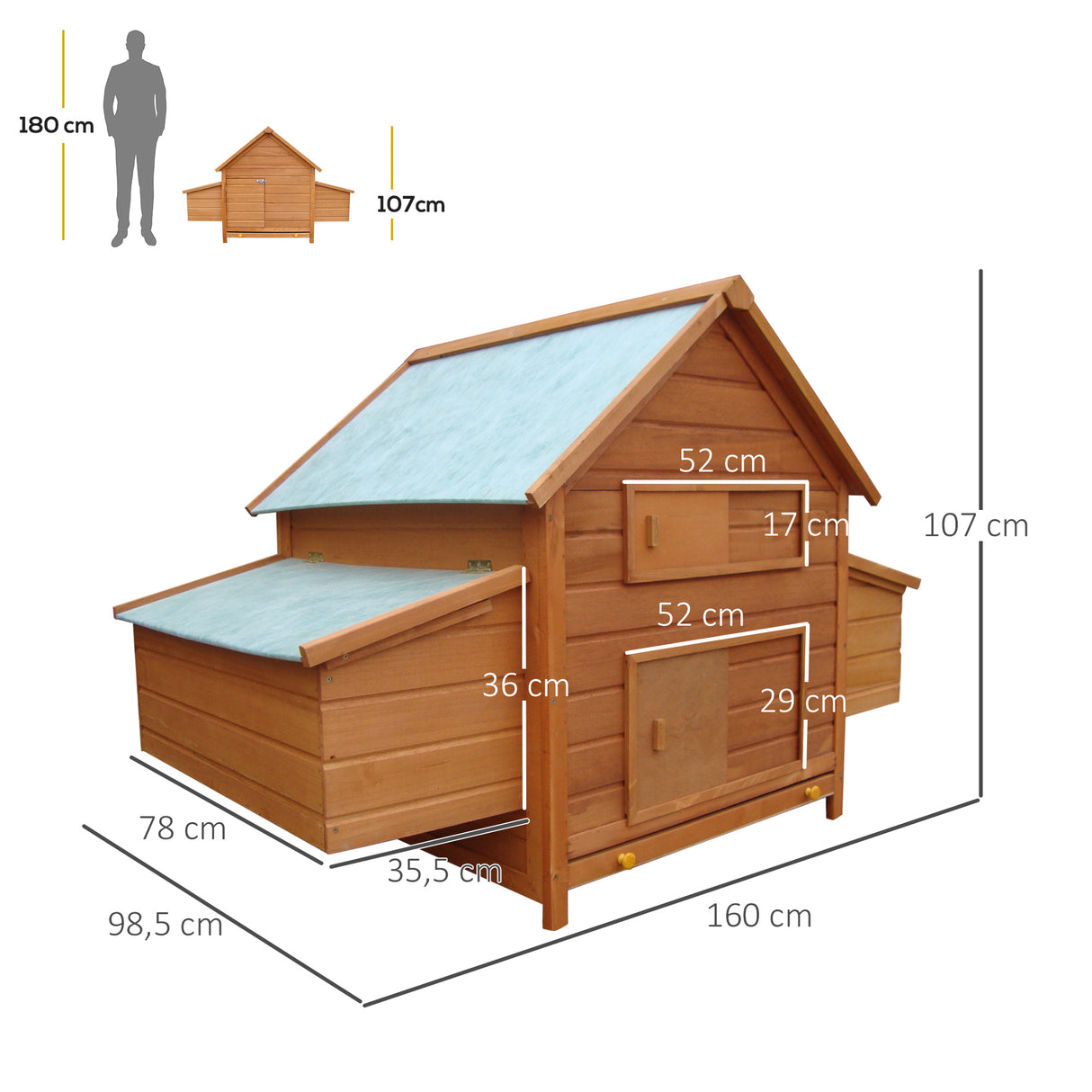 easycomfort easycomfort gabbia per galline in legno con tetto impermeabile pollaio prefabbricato da esterno 160x98 5x107cm