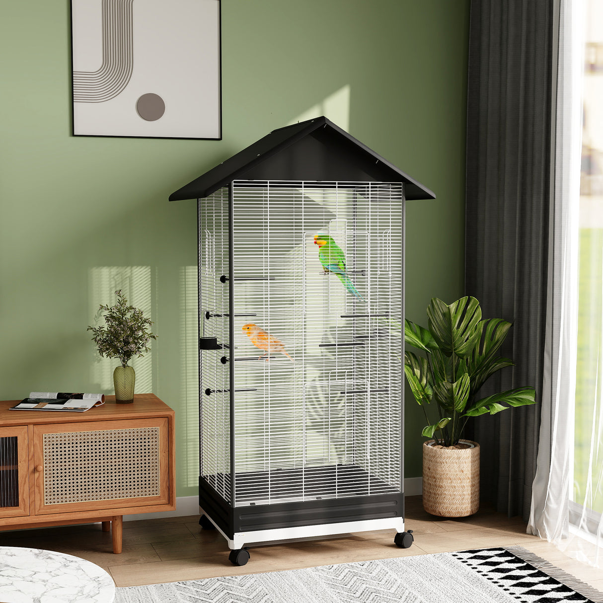 easycomfort easycomfort gabbia per uccelli con ruote e vassoio estraibile voliera alta 155 cm con posatoi e mangiatoie nero