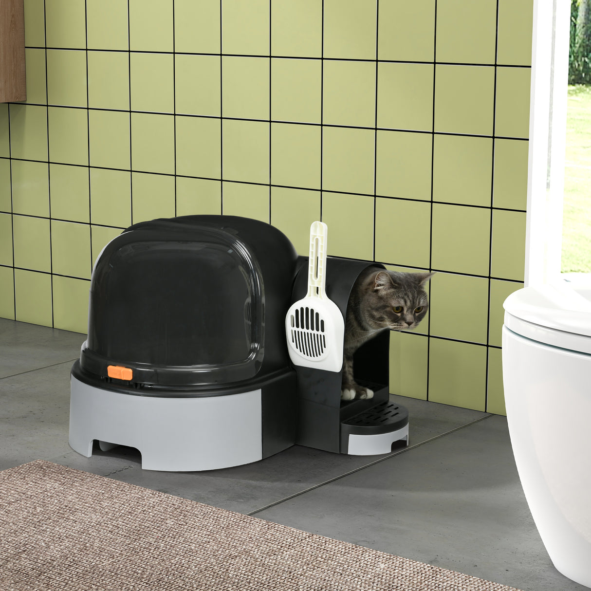 easycomfort easycomfort lettiera per gatti chiusa con coperchio vassoio estraibile e paletta in pp e pc 52x60x42 cm grigio scuro