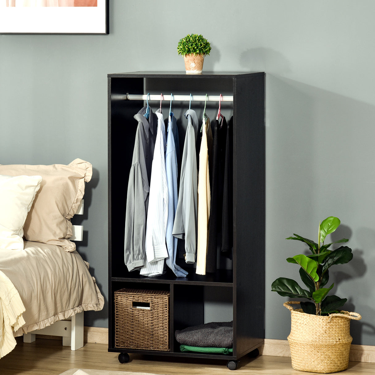 easycomfort easycomfort mobile appendiabiti con barra in alluminio e 2 ripiani aperti in truciolato 60x40x128 cm nero