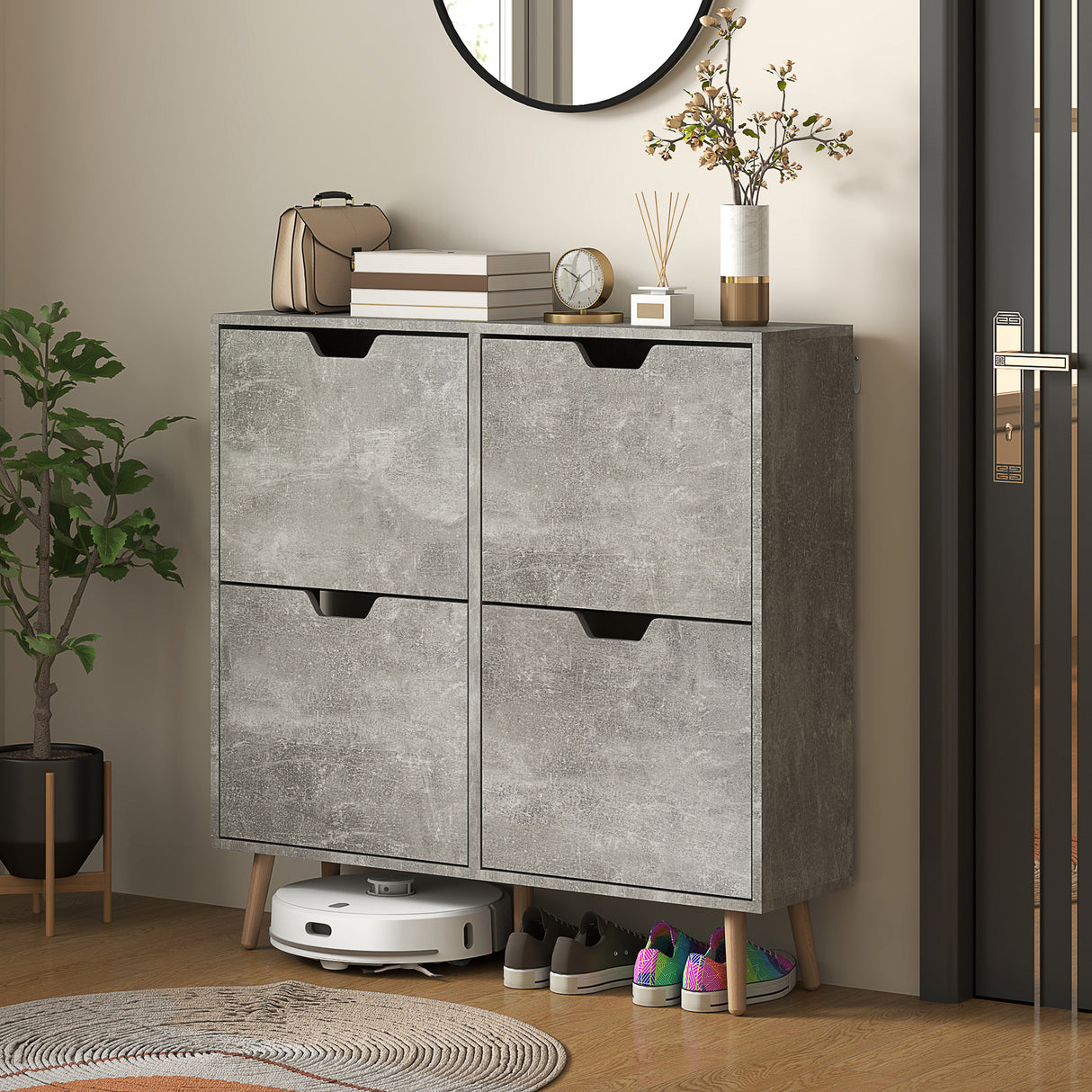 easycomfort easycomfort mobile scarpiera con 4 cassetti ribaltabili a 2 livelli per 16 paia in legno 95x26x95 cm grigio