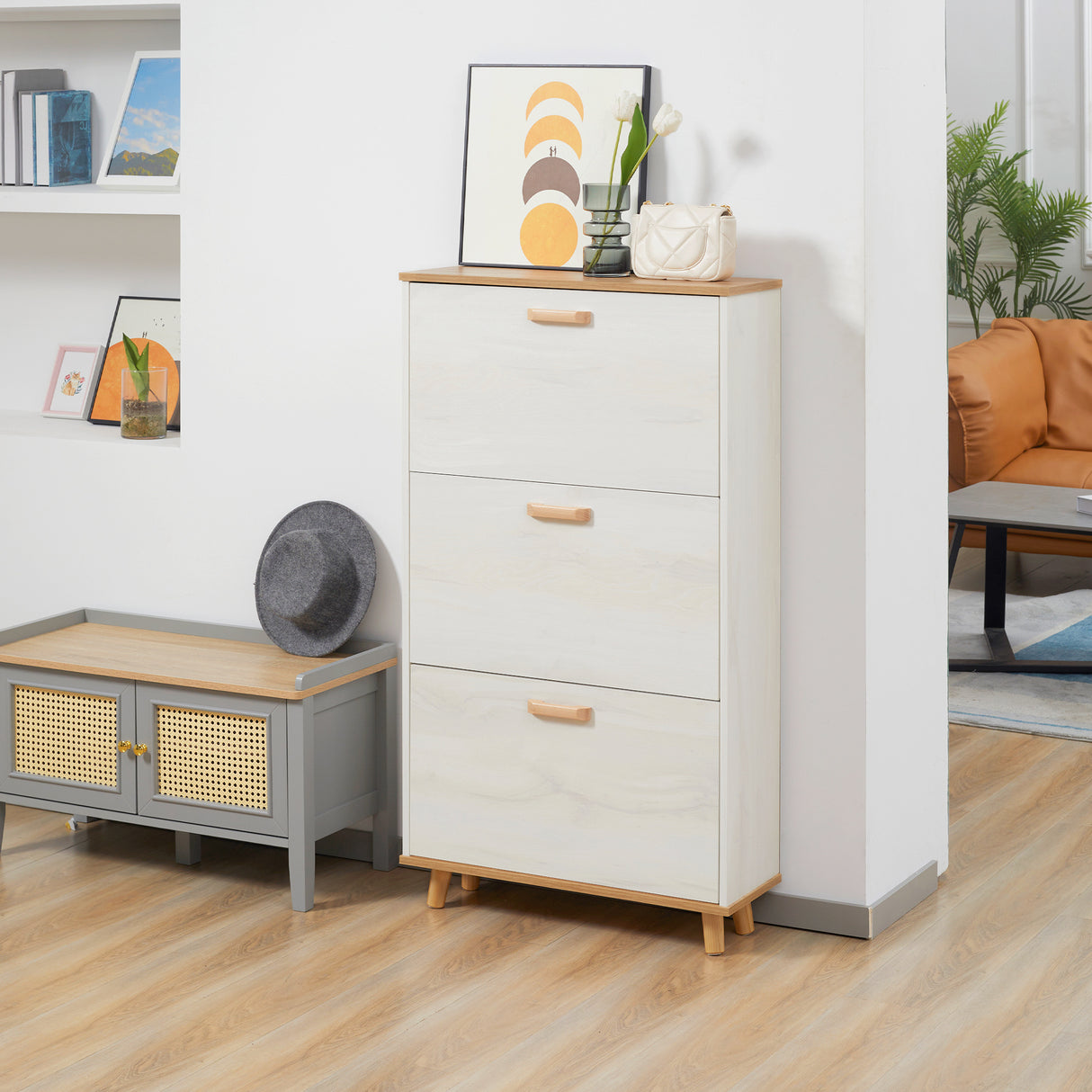 easycomfort easycomfort mobile scarpiera salvaspazio in truciolato con 3 cassetti e 2 ripiani interni regolabili 70x23 5x122 cm bianco