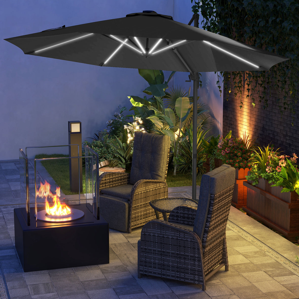 easycomfort easycomfort ombrellone a braccio per esterno con luci a led e angolo regolabile in alluminio e poliestere 3x2 5 m grigio