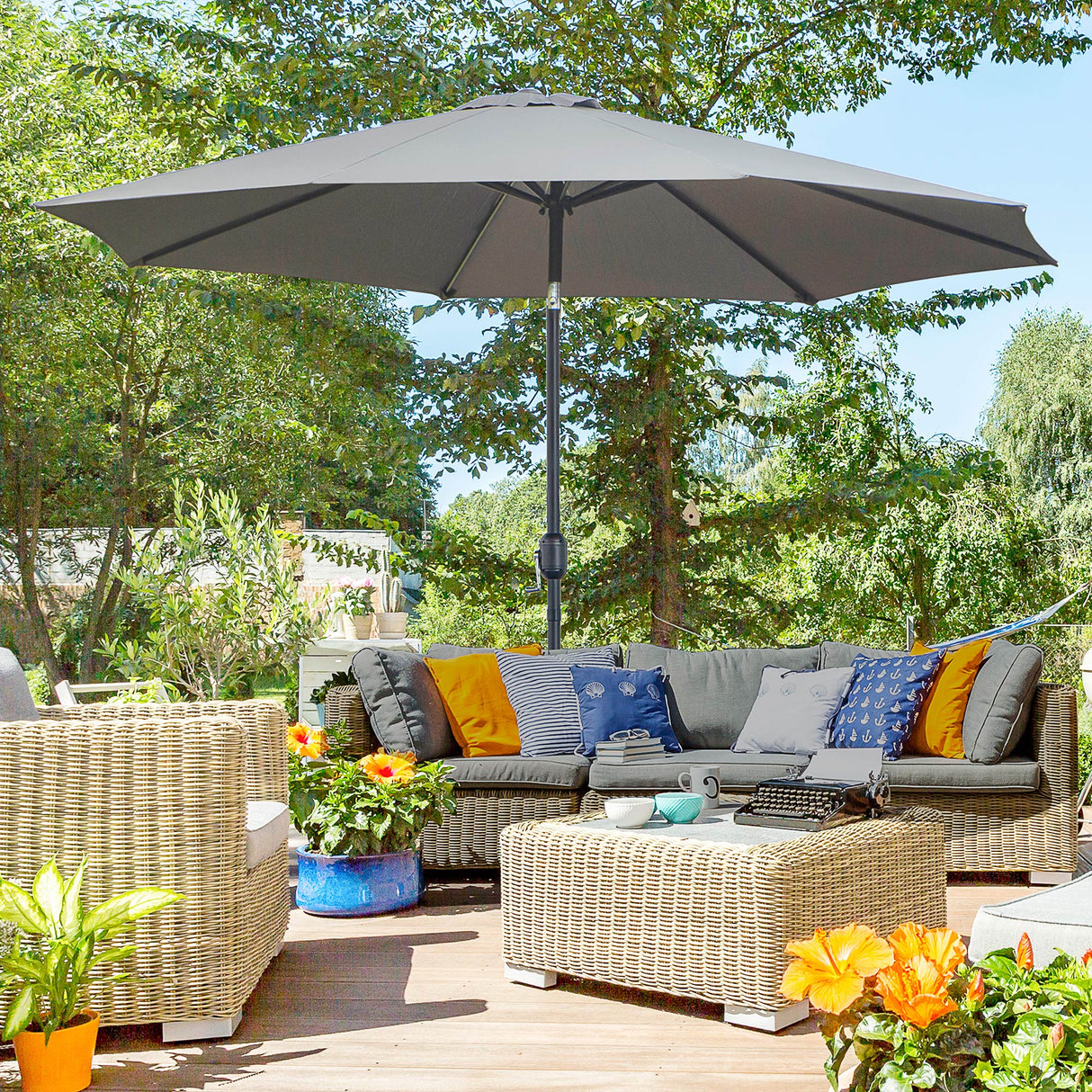 easycomfort easycomfort ombrellone da giardino 3x2 5 m inclinabile con manovella in metallo e poliestere grigio scuro