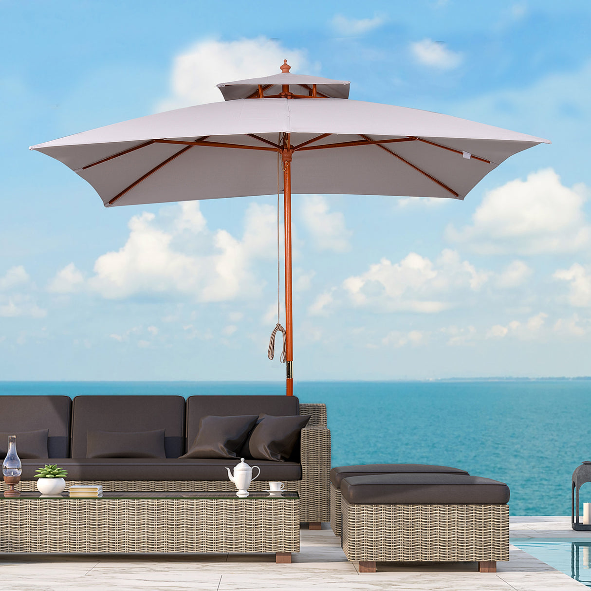 easycomfort easycomfort ombrellone da giardino 3x3m con 8 stecche in bambu e copertura parasole a 2 livelli grigio
