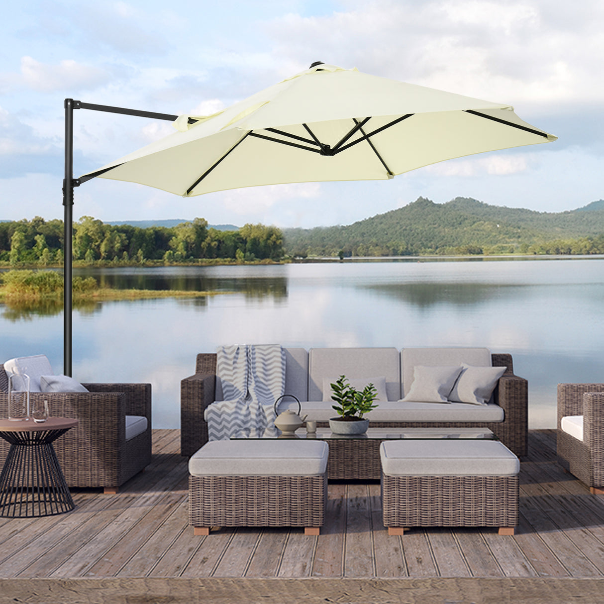 easycomfort easycomfort ombrellone da giardino a sbalzo 2 6x2 5 m con rotazione a 360 e manovella beige