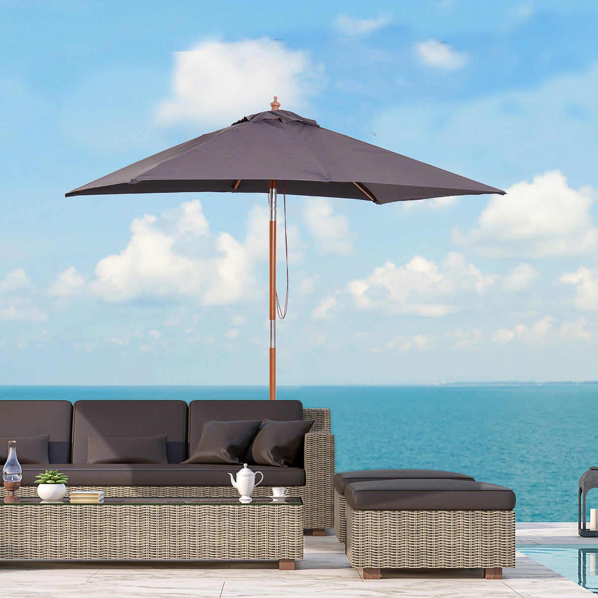 easycomfort easycomfort ombrellone da giardino inclinabile 2x1 5 m con 6 stecche e palo in legno di abete grigio scuro