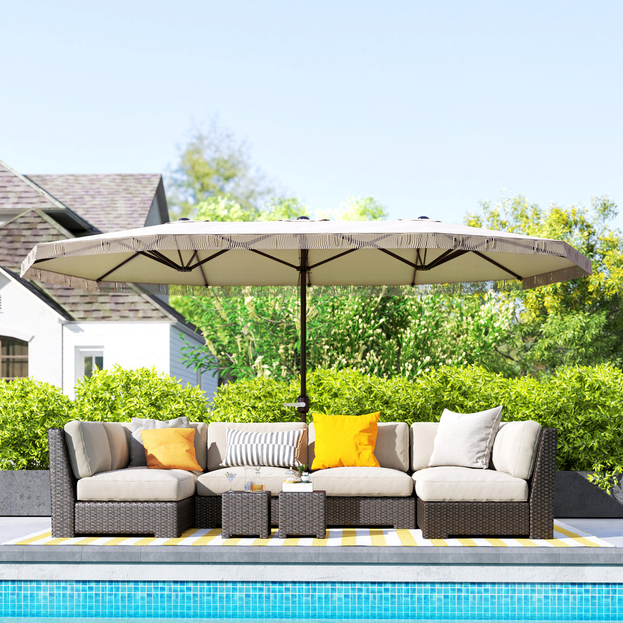 easycomfort easycomfort ombrellone doppio a 12 stecche con manovella in poliestere e acciaio 450x265x260 cm bianco crema