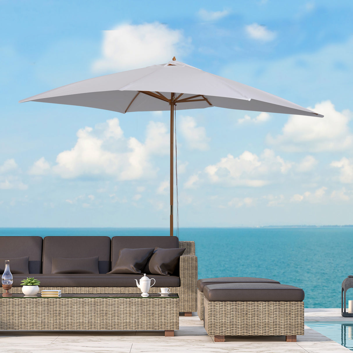 easycomfort easycomfort ombrellone m da giardino 2x3 in legno laccato con copertura rimovibile bianco