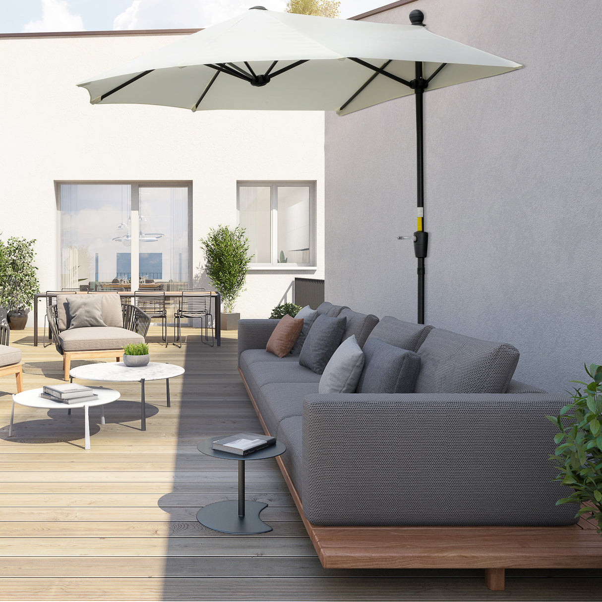 easycomfort easycomfort ombrellone semicircolare con manovella e tettuccio anti uv 200x190x240 cm crema