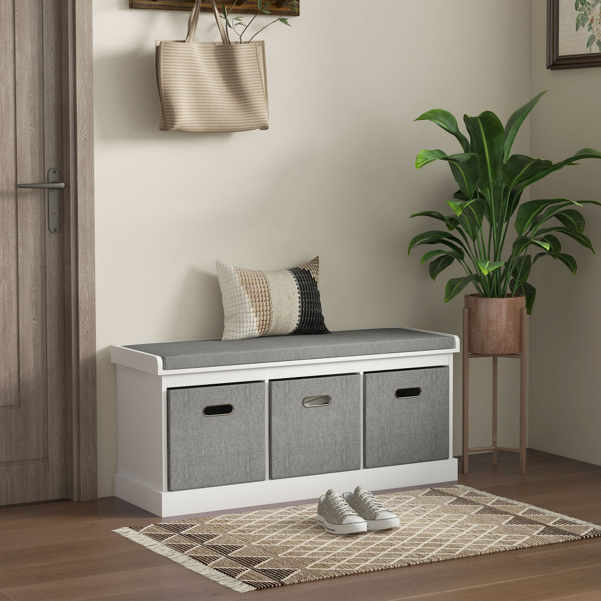 easycomfort easycomfort panca scarpiera in legno con 3 cassetti e seduta in tessuto per 3 paia di scarpe 105x35x47 cm bianco