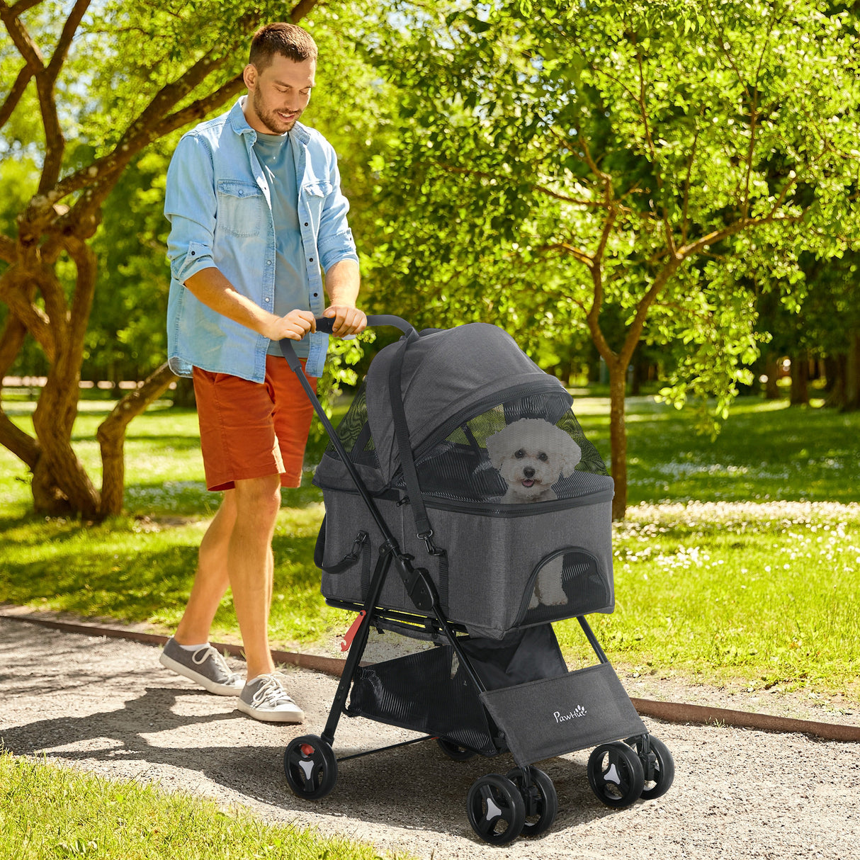 easycomfort easycomfort passeggino per cani 3 in 1 convertibile in borsa e trasportino con guinzaglio e cuscino grigio