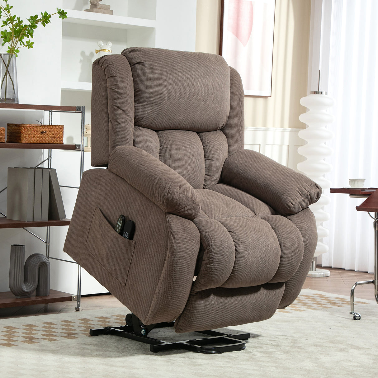 easycomfort easycomfort poltrona alzapersona massaggiante e reclinabile con 2 tasche e telecomando 93x104x105 cm marrone chiaro