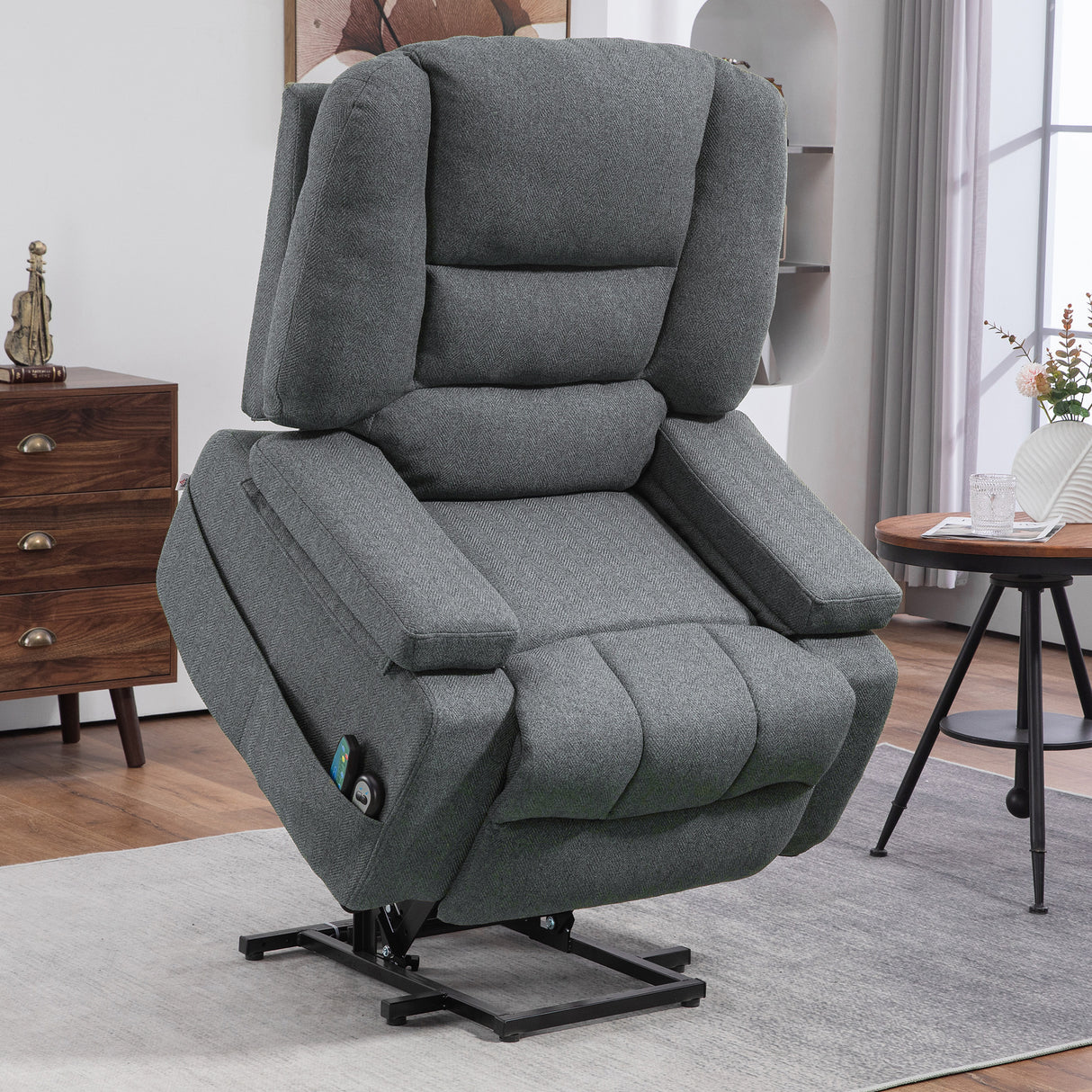 easycomfort easycomfort poltrona alzapersona reclinabile con 8 punti massaggianti in tessuto effetto lino 97x90x102 cm grigio