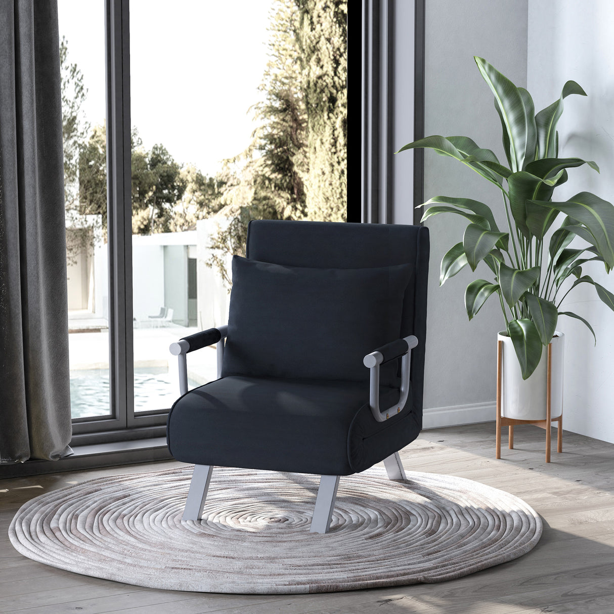 easycomfort easycomfort poltrona letto moderna 2 in 1 con schienale reclinabile su 5 posizioni e cuscino 65x69x80 cm nero