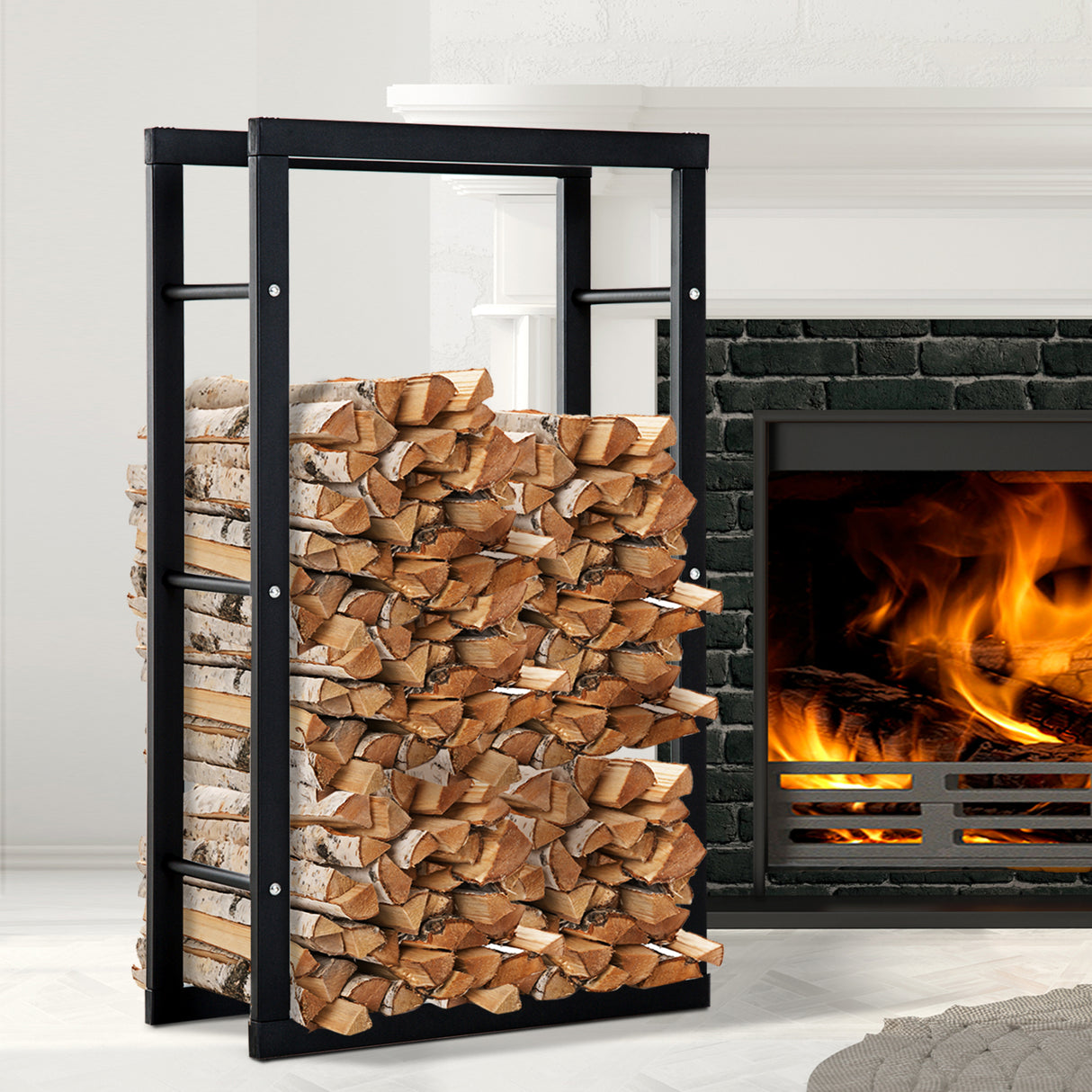 easycomfort easycomfort porta legna per casa e giardino in ferro nero 60x25x100cm