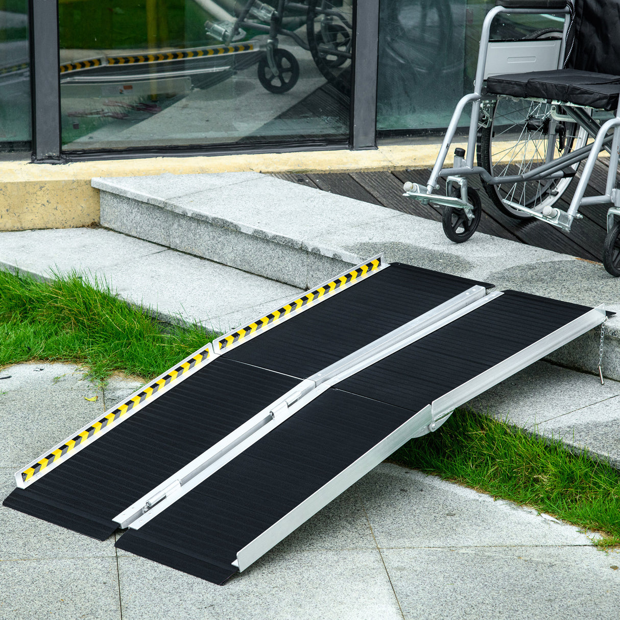 easycomfort easycomfort rampa per sedia a rotelle pieghevole e antiscivolo in alluminio 152x73cm capacita 272kg