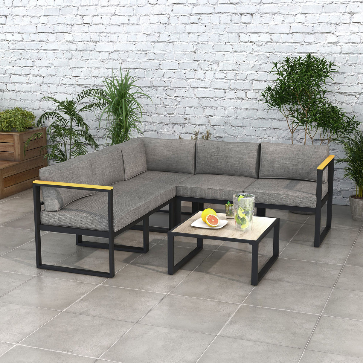 easycomfort easycomfort salotto da giardino con divano e tavolino in alluminio con cuscini imbottiti grigio