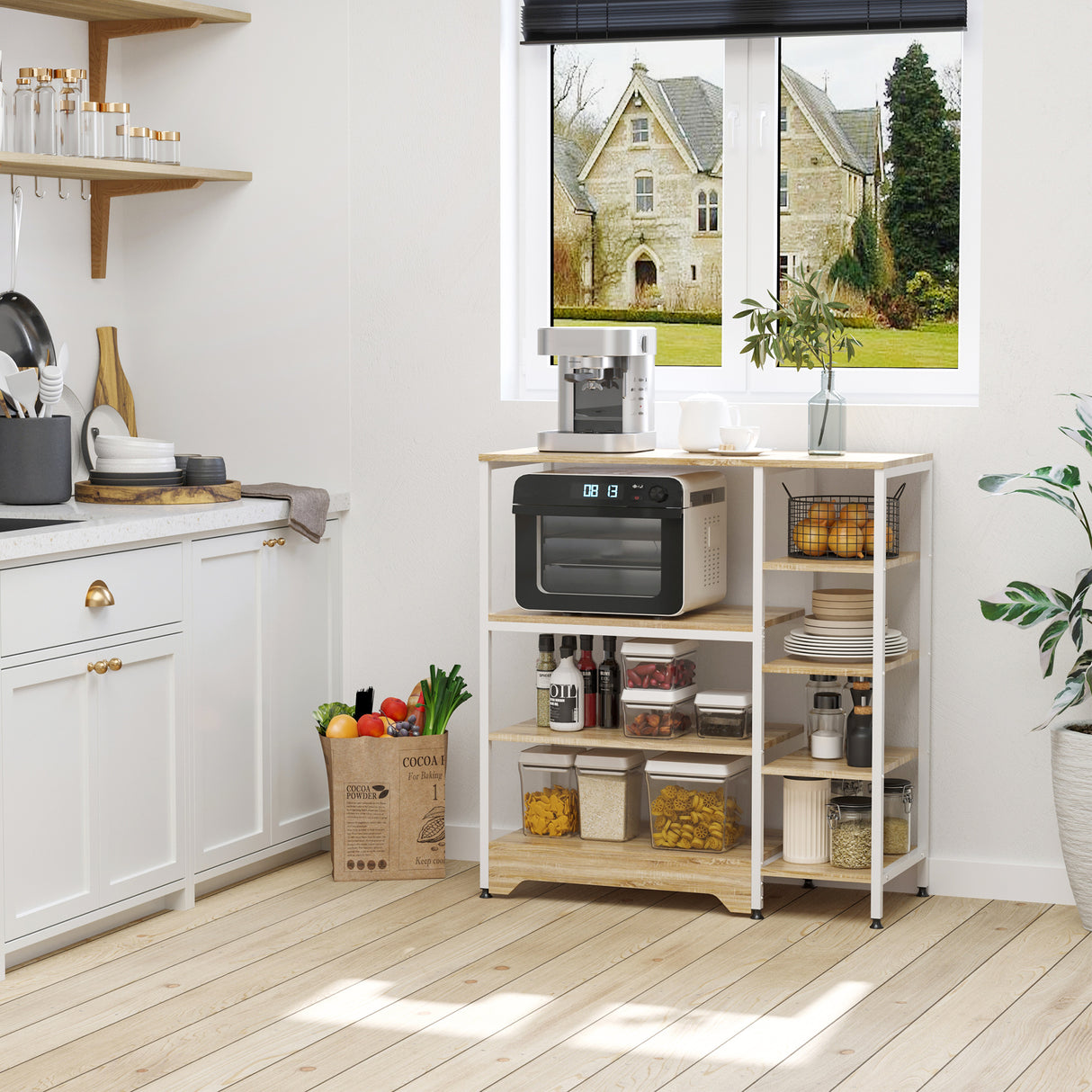 easycomfort easycomfort scaffale da cucina basso salvaspazio stile industriale mobiletto con 7 ripiani per cucina in metallo e legno 90x40x95cm bianco