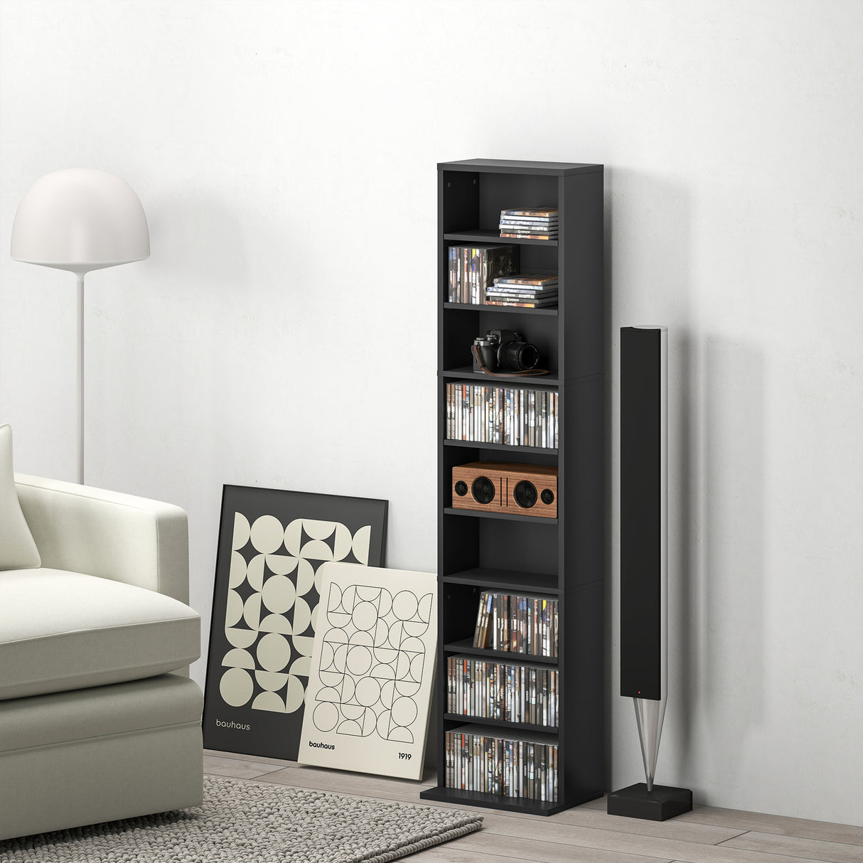 easycomfort easycomfort scaffale porta cd con 6 ripiani regolabili capacita di 260 cd120 dvd 33x24x140 cm nero