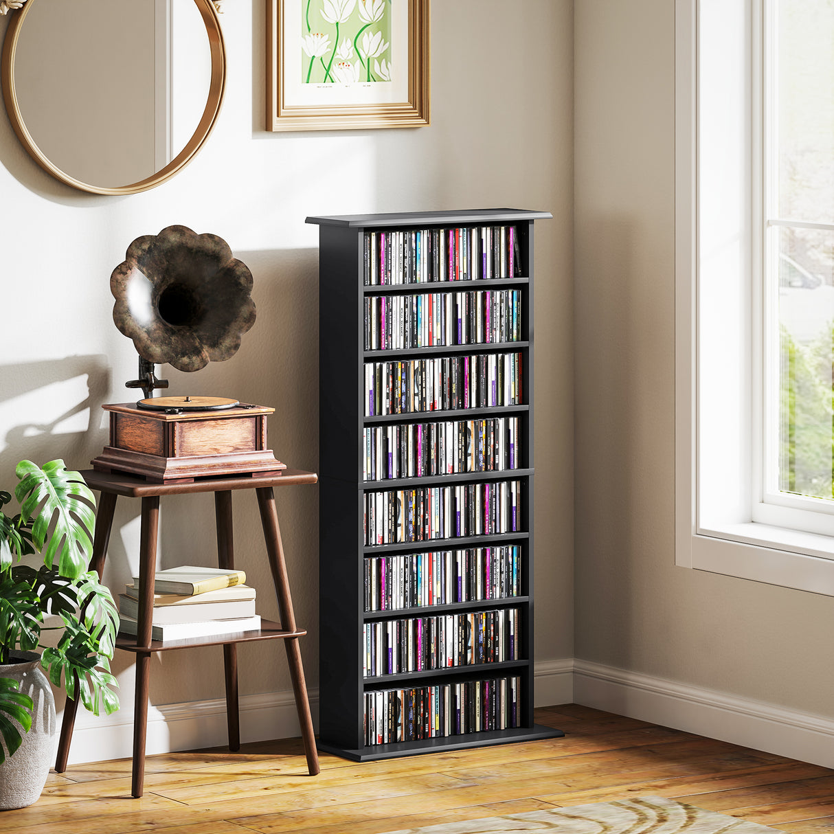 easycomfort easycomfort scaffale porta cd con 6 ripiani regolabili capacita di 360 cd185 dvd 58x24x124 5 cm nero