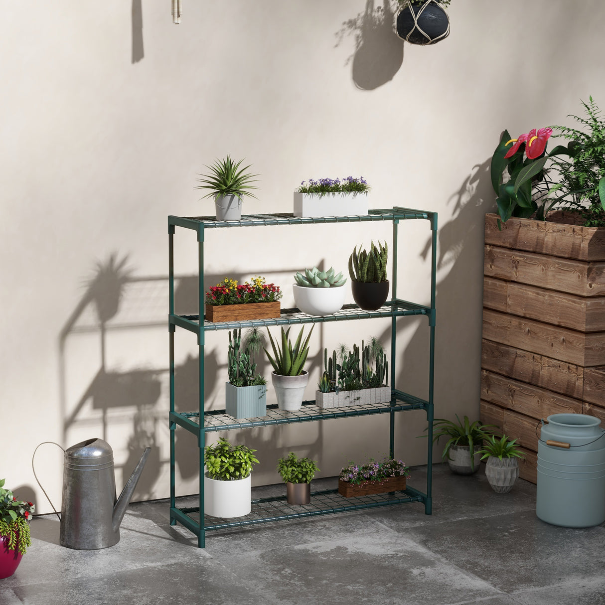 easycomfort easycomfort scaffale porta piante a 4 livelli da esterno e interno in acciaio 89x28x107cm verde