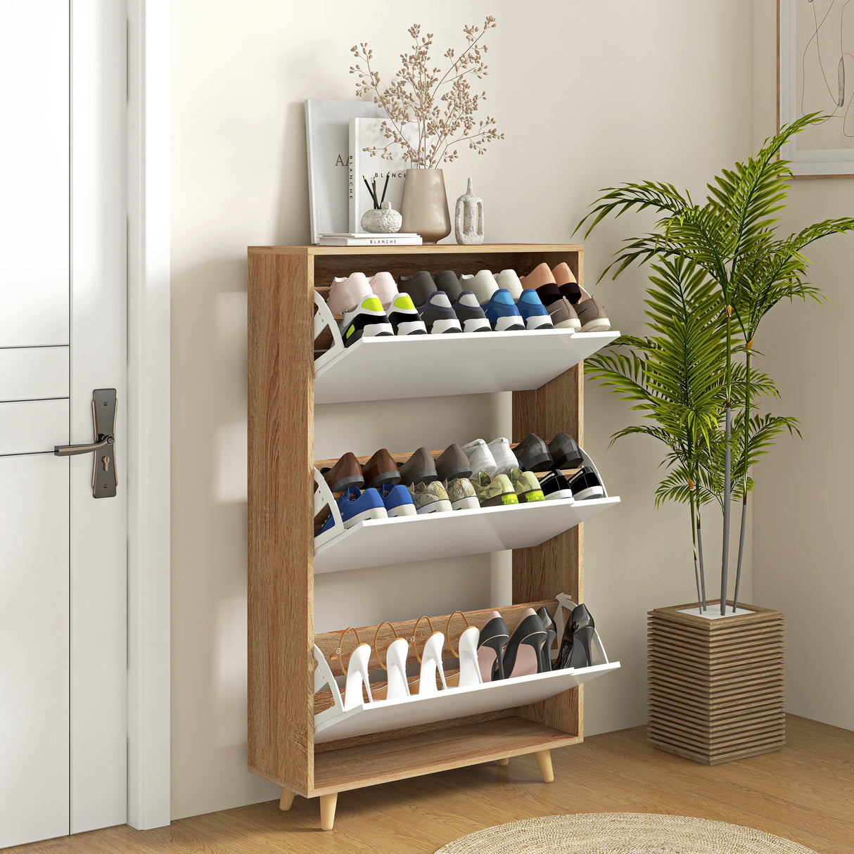 easycomfort easycomfort scarpiera salvaspazio a 3 cassetti con ripiano regolabile per 18 24 paia di scarpe 72x24x119cm bianco