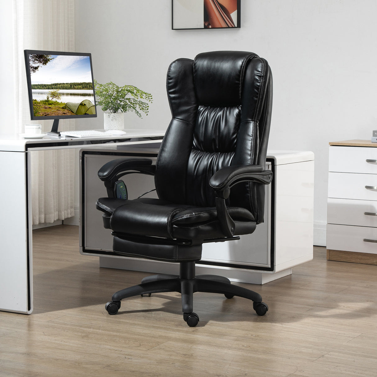 easycomfort easycomfort sedia da ufficio ad altezza regolabile con 6 punti massaggianti in finta pelle 68 5x68 5x113 121 cm nera