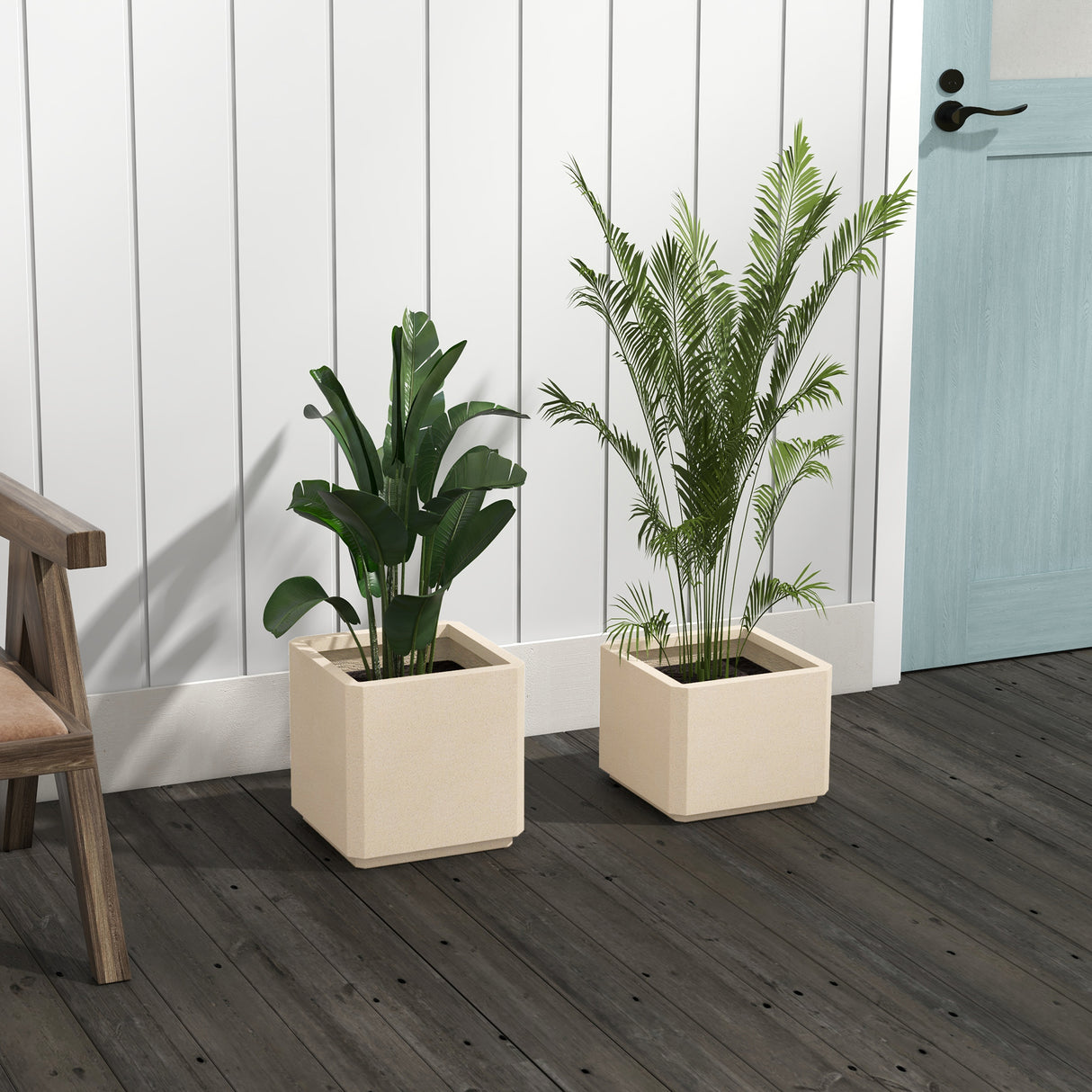 easycomfort easycomfort set da 2 vasi da giardino quadrati impilabili per esterno e interno beige