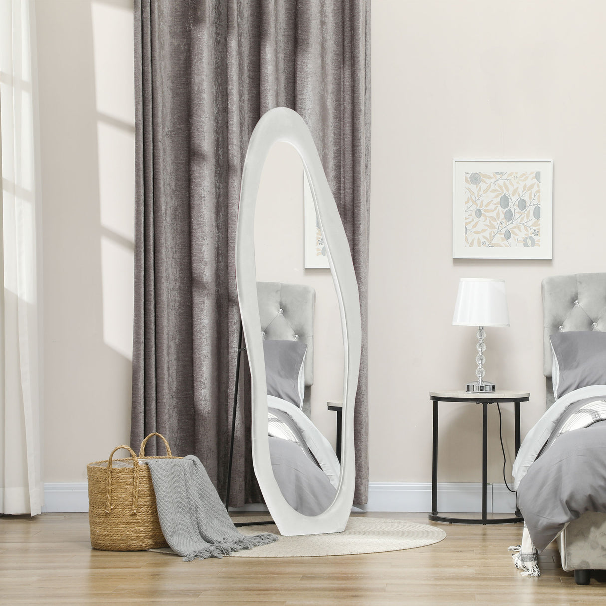 easycomfort easycomfort specchio a figura intera con cornice ondulata in velluto specchio da terra e da parete 160x50 cm bianco