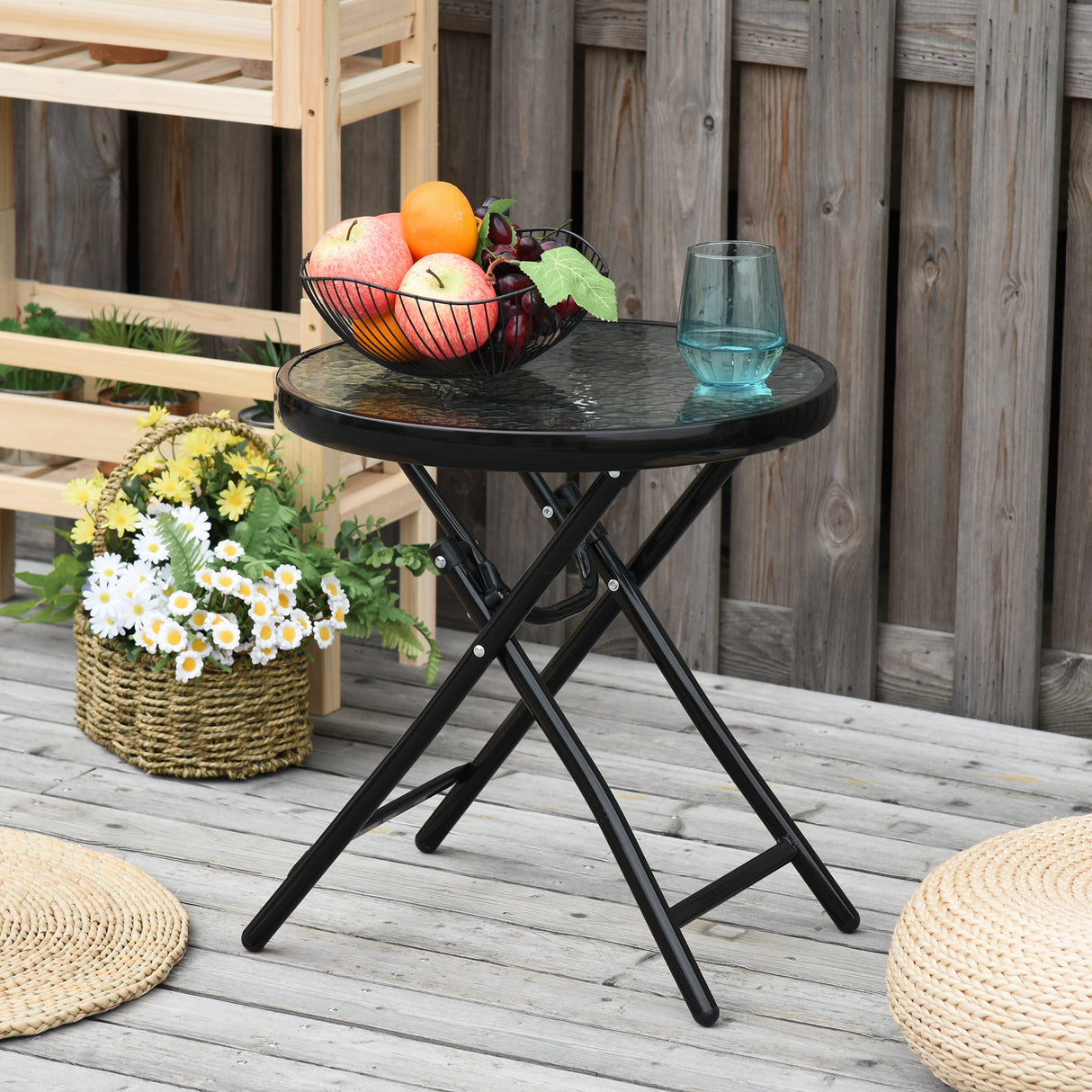 easycomfort easycomfort tavolo da giardino pieghevole in metallo tavolino da giardino piccolo con ripiano in vetro e blocco di sicurezza 45x50cm nero ean 8054111843188